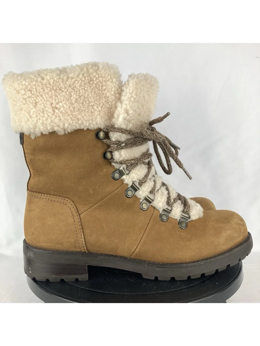 Women’s 8.5 UGG Fraser 1018896 Chestnut Suede Shearling Lace Up Winter Boots